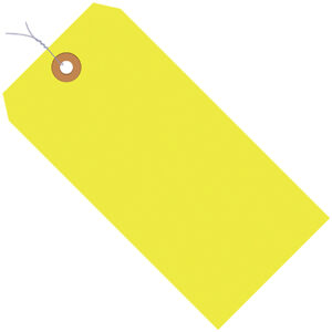 #5 4 3/4" x 2 3/8" 13 Pt. Fluorescent Yellow Shipping Tags - Pre-Wired (1000/case)